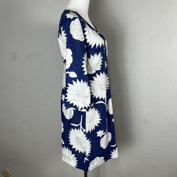 BODEN 100% Linen Blue Floral 3/4 Sleeve Tunic Knee Length Dress Size‎ UK 8 US 4 - Picture 7 of 14